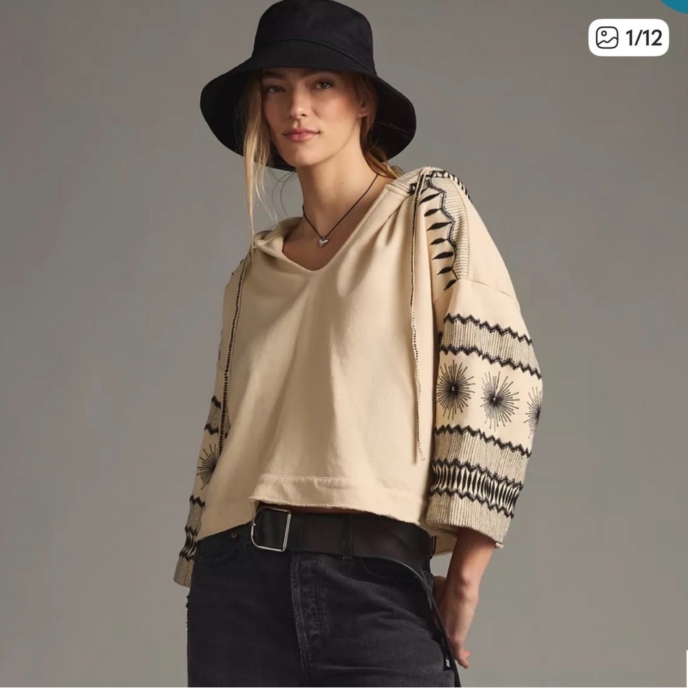 Anthropologie Cream Sweater with Black Accent
